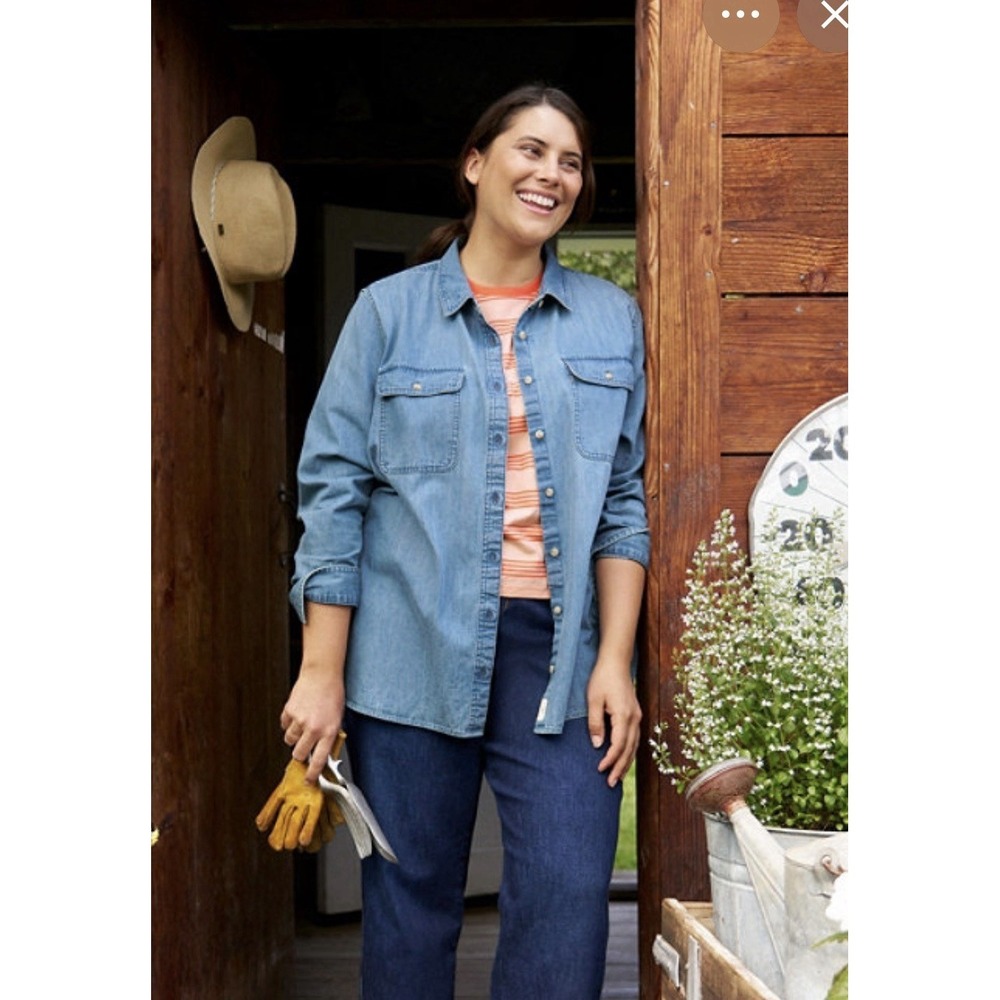LL Bean Women's Heritage Washed Long Sleeve Button Down Shirt Size 1X NWT 517212